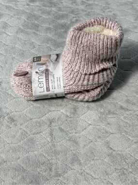 Lemon Slipper Socks NWT Pink Heather Faux Fur Lined Non Slip S/M 5-7